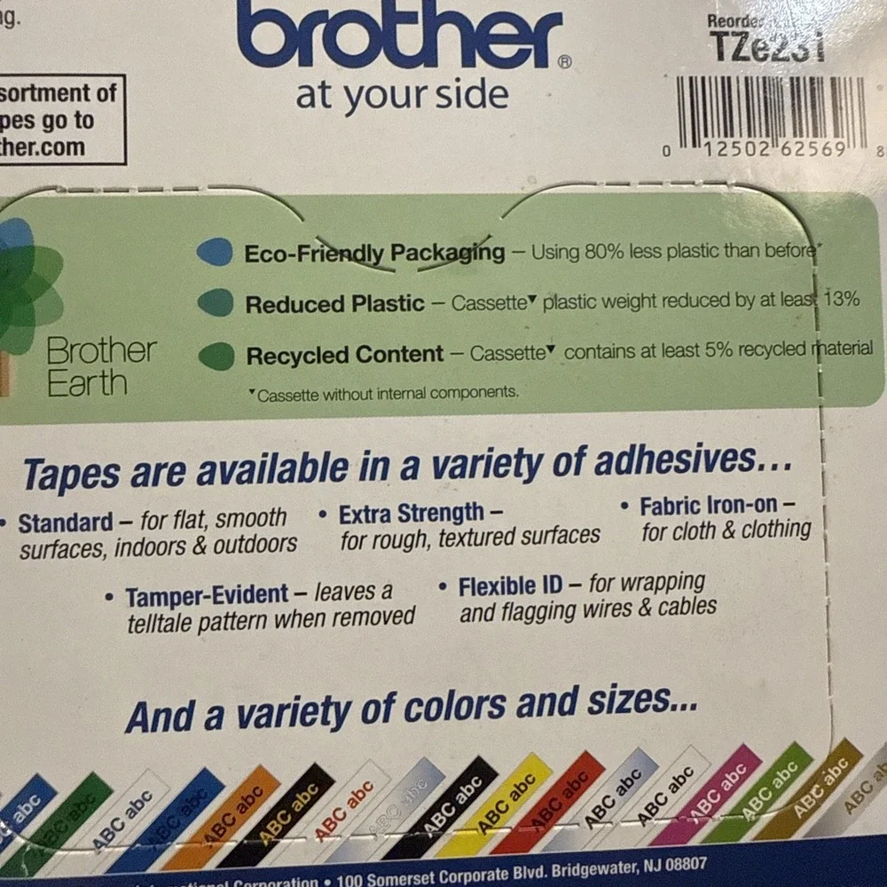 New Brother P-touch TZe-231 Black on White Tape 1/2